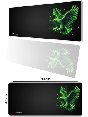 Sonic Touch UltraGrand Siyah ve Neon Yeşili Kartal Dikişsiz Kenar Xxl Gaming Gamer Oyuncu Masaüstü Klavye Mouse Pad 40x90Cm Pürüzsüz Yüzey Sıvı Geçirmez Kaymaz Taban