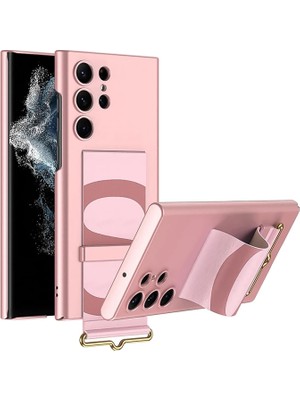 Galaxy S23 Ultra ile Uyumlu Deri Parmak Tutuculu Stand Olabilen Kamera Koruma Çıkıntı Yükselti Magsafe ile Uyumlu Askı Kayış Askılı Ince Sert Rubber Kılıf
