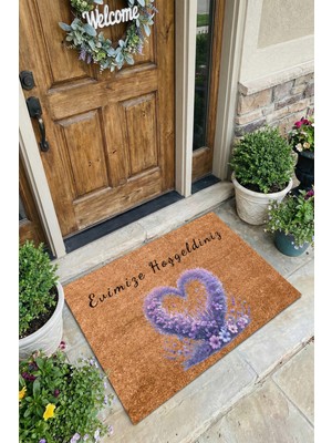 Valerine Life Aşk Çemberi Lavantalı Evimize Hoş Geldiniz Ev Ofis İş Yeri Kapı Önü Paspası 45x70cm