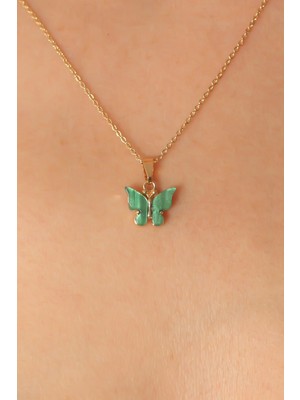 ForWhat Zarif Boyunlar Için Golden Yeşil Kelebek Figür Kadın Kolye