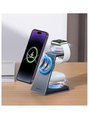 3in1 15W Telefon 2,5W Saat 3,5W Kulaklık Kablosuz Şarj Istasyonu Mg-80