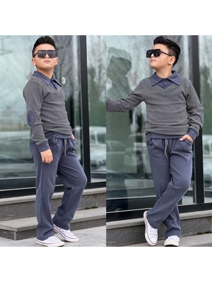 Burçak Butik Erkek Çocuk Sweat - Pantolon Kışlık Full Likra Alt Üst 2'li Takım - Bayramlık