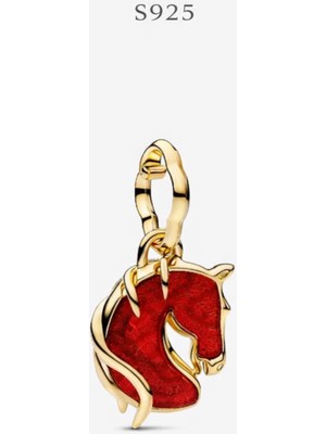 Hector Co Jewellery Kırmızı Ateşli At Murano Camı Sallantılı Charm ve Kolye Ucu
