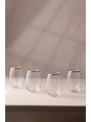 Astoria Premium Su Bardağı Serisi - Altın Yaldızlı Kristal Cam - 4 Parça 350CC Kapasiteli - El Işçiliği Detaylar - Su Servisi