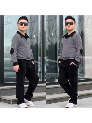 Burçak Butik Erkek Çocuk Sweat - Pantolon Kışlık Full Likra Alt Üst 2'li Takım - Bayramlık