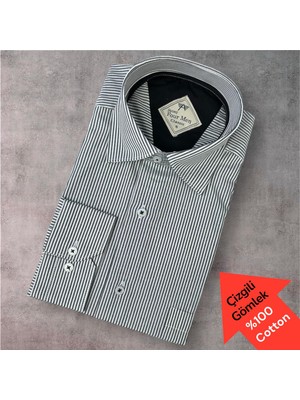 Eren Style Pamuklu Uzun Kollu Tek Cepli Çizgili Gömlek (Regular Kalıp)