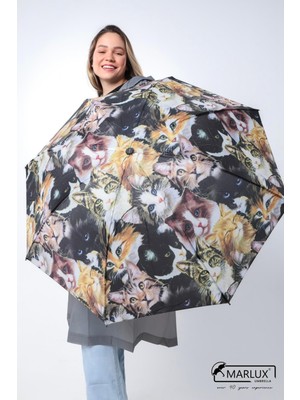 Normadia Kedi Desenli 8 Telli Rüzgar Dayanıklı Şemsiye, Şık ve Dayanıklı Tasarım