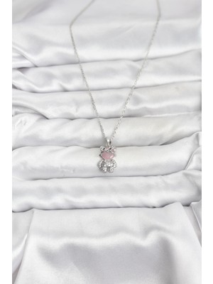 ForWhat Zarif Boyunlar Için Silver Çelik Zincirli Zirkonlu Teddy Bear Kadın Kolye