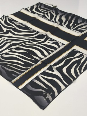 Vissona Tivil Ipek Eşarp Zebra Desen Siyah Gri 1015-2