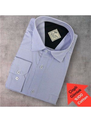 Eren Style Pamuklu Uzun Kollu Tek Cepli Çizgili Gömlek (Regular Kalıp)