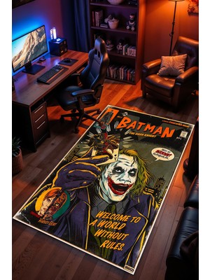 Charmbi Batman Desenli Kaymaz Taban Makinede Yıkanabilir Gaming Oyuncu Gamer Genç Odası Halısı
