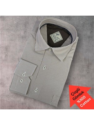 Eren Style Pamuklu Uzun Kollu Tek Cepli Çizgili Gömlek (Regular Kalıp)