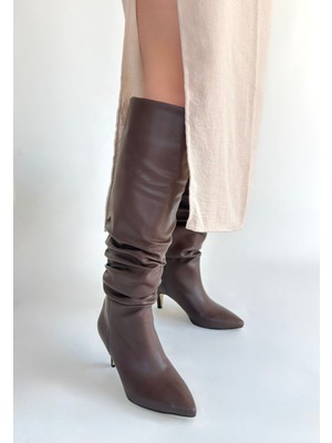 Pusat Zelya Kahverengi Cilt Topuklu Çizme - Lisinya