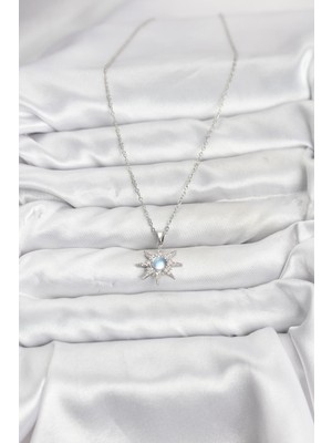ForWhat Zarif Boyunlar Için Silver Çelik Zincirli Zirkonlu Kutup Yıldızı Dizayn Kadın Kolye