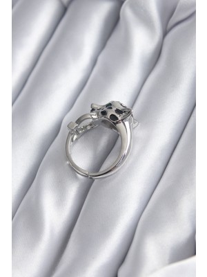 Pusat Gümüş Renk Kaplan Model Zirkon Taş Detay Vip Kadın Yüzük - Lisinya