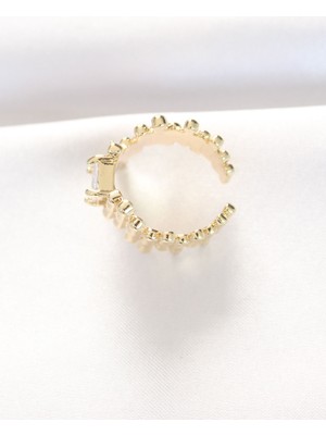 Pusat Gold Renk Tırtıklı Kalın Baget Taş Tasarım Ayarlanabilir Yüzük - Lisinya