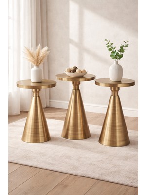Valda Home 3'lü Eskitme Gold Metal Zigon Sehpa