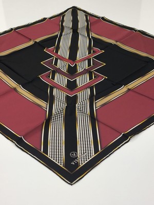 Vissona Tivil Ipek Eşarp Kazayağı Desen Bordo Siyah 3002-1