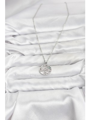 ForWhat Zarif Boyunlar Için Silver Çelik Zincirli Zirkonlu Şans Kadın Kolye