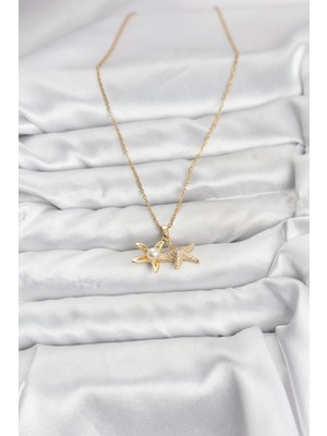 ForWhat Zarif Boyunlar Için Golden Çelik Zincirli Zirkonlu Deniz Yıldızı Kadın Kolye