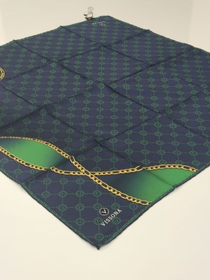 Vissona Tivil Ipek Eşarp Zincir Model Lacivert Yeşil 1018-2