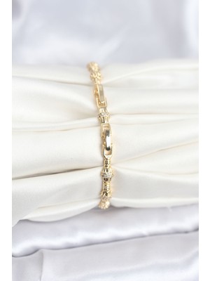 ForWhat Zarif Bilekler Için Golden Pirinç Zirkonlu Prestij Punta Kadın Bileklik