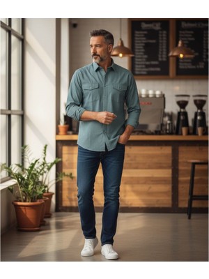 Eren Style Klasik Pamuklu Uzun Kollu Çift Cepli Gömlek (Regular Kalıp)