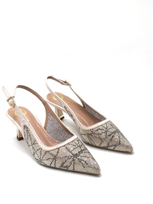 Kindep (Park) Damla Taş Detaylı Burnu Kapalı Topuklu Abiye Ayakkabı Ten