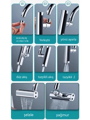 Pusat Krom Tasarruflu Şelale Musluk Başlığı 4 Modlu, Ayarlanabilir, Su Tasarrufu Sağlayan Pratik Başlık ( Lisinya )