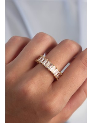 Pusat Pirinç Ayarlamalı Gold Renk Baget Taşlı Su Yolu Yüzük - Lisinya