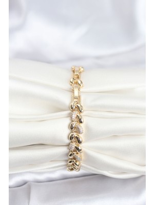 ForWhat Zarif Bilekler Için Golden Pirinç Zirkonlu Prestij Sarmal Damla Kadın Bileklik