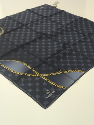 Vissona Tivil Ipek Eşarp Zincir Model Lacivert Indigo 1018-3