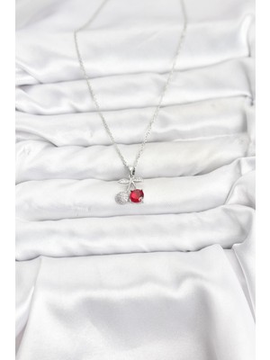 ForWhat Zarif Boyunlar Için Silver Çelik Zincirli Zirkonlu Kiraz Kadın Kolye