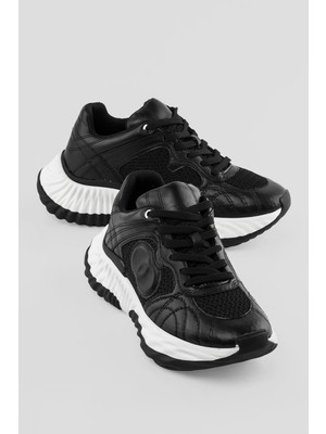 Mubiano Kadın Sneaker Kalın Tabanlı Bağcıklı Spor Ayakkabı Ravix Siyah