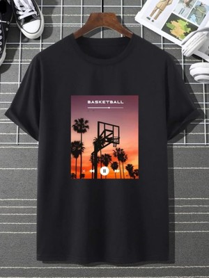 Punix Punıx Büyük Beden Basketball Temalı Baskılı Tam Yazlık Pamuk Dokuma Erkek T-Shırt