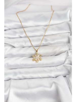 ForWhat Zarif Boyunlar Için Golden Çelik Zincirli Zirkonlu Kar Tanesi Kadın Kolye