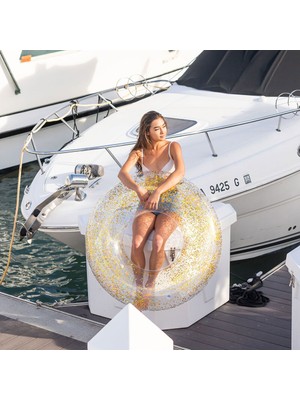 Toha Intex Glitter Şişme Deniz Simidi 119 cm - Şeffaf, Simli, Büyük Boy Pool Party Simidi (14+) Kaç cm