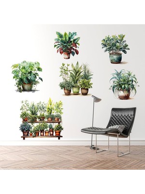 Runaway Tropikal Bitkiler Duvar Stickerı 8'li Set, 90x35 cm Büyük Boy PVC