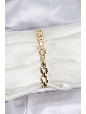 ForWhat Zarif Bilekler Için Golden Pirinç Zirkonlu Prestij Zincir Tarz Kadın Bileklik