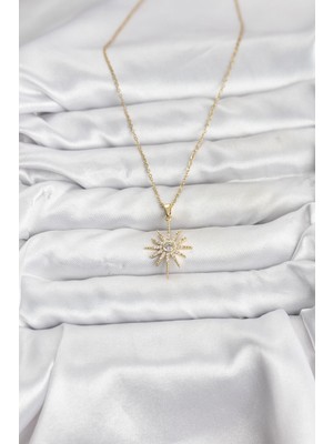 ForWhat Zarif Boyunlar Için Golden Çelik Zincirli Zirkonlu Kutup Yıldızı Style Kadın Kolye