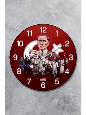 Atatürk Duvar Saati Akar Saniye Sessiz Mekanizma 36 cm