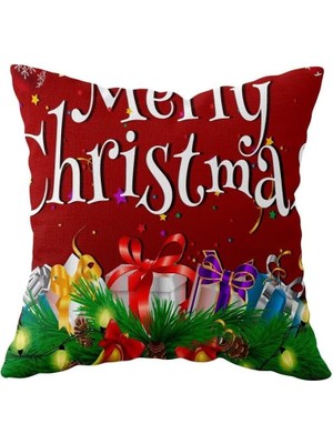 Pelangi Merry Christmas Yılbaşı Hediye Tema Çift Taraflı Gizli Fermuar Kırlent Koltuk Yastık Kılıfı, Bordo-Beyaz-Yeşil 43 x 43