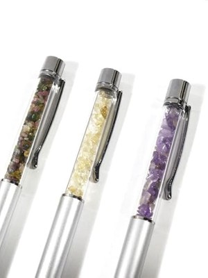 Turmalin, Ametist, Sitrin Doğal Taşlı Özel Tasarım Tükenmez Kalem Seti | 3’lü Nadir