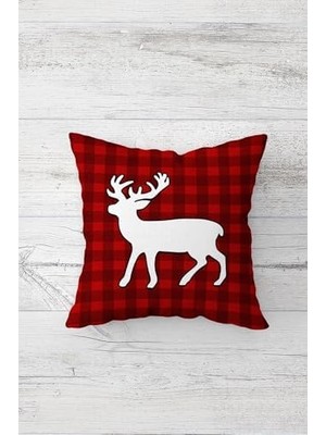 Pelangi Kırmızı Geyik Ekoseli Yeni Yıl Yılbaşı Gizli Fermuarlı Yastık Kılıfı Kırlent Koltuk Yastık Kılıfı, Bordo-Kırmızı-Beyaz 45 x 45