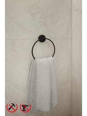 Banyo Siyah Yuvarlak Havlu Kağıdı Asacağı Yuvarlak Havluluk - Delmeye Son Ister Yapıştır Ister Montajla