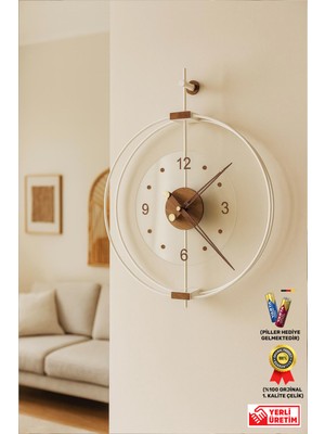 Wallover Design Xl Boy Rosa Beyaz/ceviz Premium – Çift Çemberli Lüks Büyük Sessiz Metal (Paslanmaz) Duvar Saati, 60X75 cm ✨