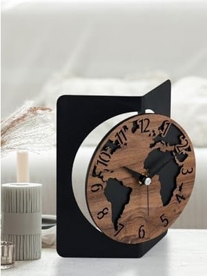 19X15 cm Metal Ahşap Dekoratif Masa Üstü Saati