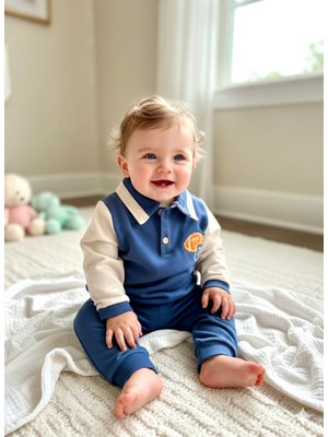 Beren %100 Pamuk Polo Yaka Nakışlı Erkek Bebek Takım