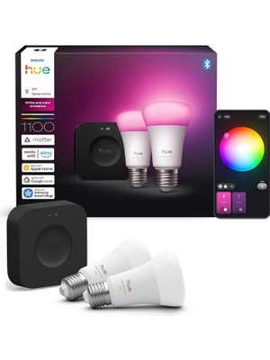 9W E27 Renkli Akıllı Ampul 2'li Pro Başlangıç Seti (Bridge Pro V3 Dahildir)