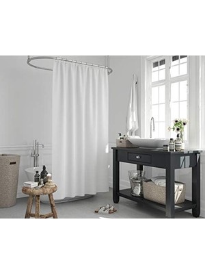 Beyaz Banyo Perdesi Tek Kanat | 180X200 cm Polyester Kumaş Duş Perdesi | Su Geçirmez Banyo Duş Perdesi | Küvet Perdesi Beyaz | Düz Renk Banyo Perdesi